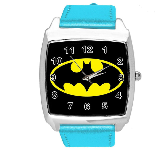 BATMAN DARK KNIGHT SUPERHERO BLUE LEATHER FILM MOVIE CD DVD TV SQUARE WATCH