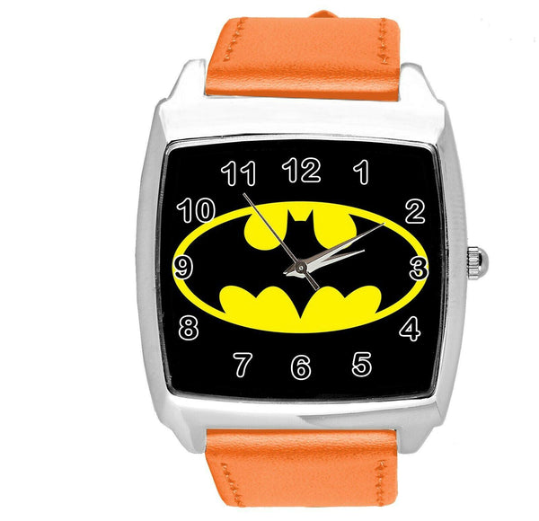 BATMAN DARK KNIGHT SUPERHERO ORANGE LEATHER FILM MOVIE CD DVD TV SQUARE WATCH