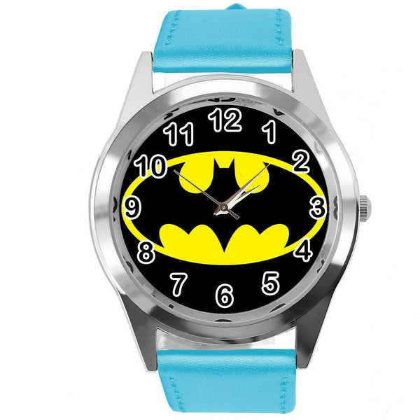 BATMAN DARK KNIGHT SUPERHERO BLUE LEATHER FILM MOVIE CD DVD TV ROUND WATCH