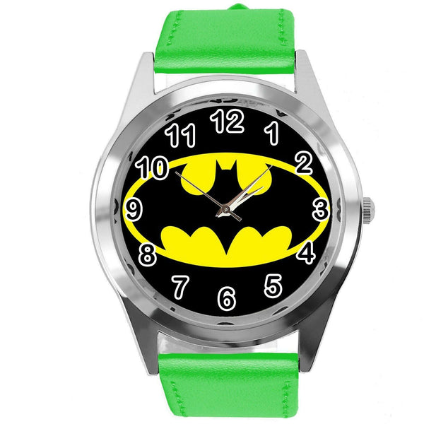BATMAN DARK KNIGHT SUPERHERO GREEN LEATHER FILM MOVIE CD DVD TV ROUND WATCH