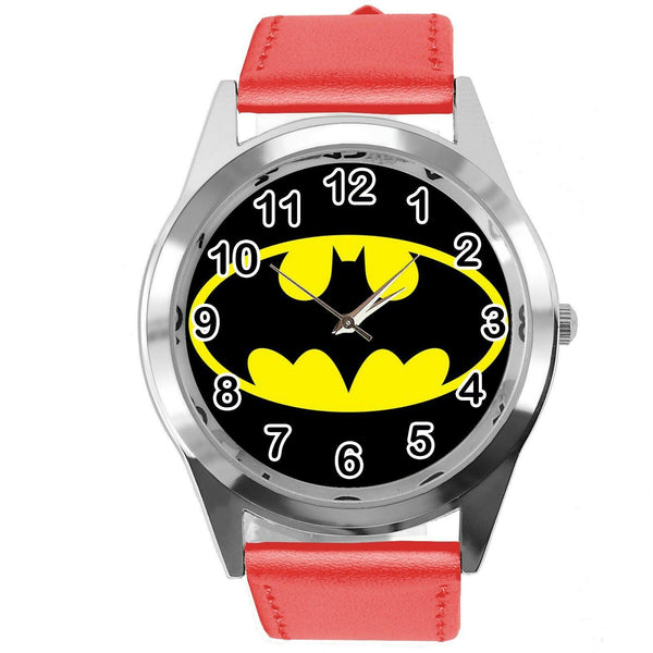 BATMAN DARK KNIGHT SUPERHERO RED LEATHER FILM MOVIE CD DVD TV ROUND WATCH