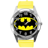 BATMAN DARK KNIGHT SUPERHERO YELLOW LEATHER FILM MOVIE CD DVD TV ROUND WATCH