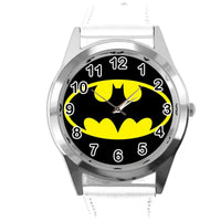 BATMAN DARK KNIGHT SUPERHERO WHITE LEATHER FILM MOVIE CD DVD TV ROUND WATCH