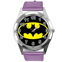 BATMAN DARK KNIGHT SUPERHERO PURPLE LEATHER FILM MOVIE CD DVD TV ROUND WATCH