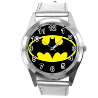 BATMAN DARK KNIGHT SUPERHERO SILVER LEATHER FILM MOVIE CD DVD TV ROUND WATCH