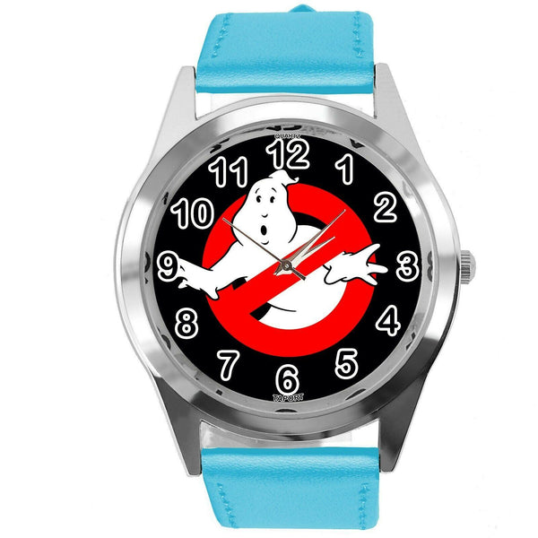 GHOSTBUSTERS FILM SCIFI MOVIE CD DVD BLUE REAL LEATHER STAINLESS STEEL WATCH