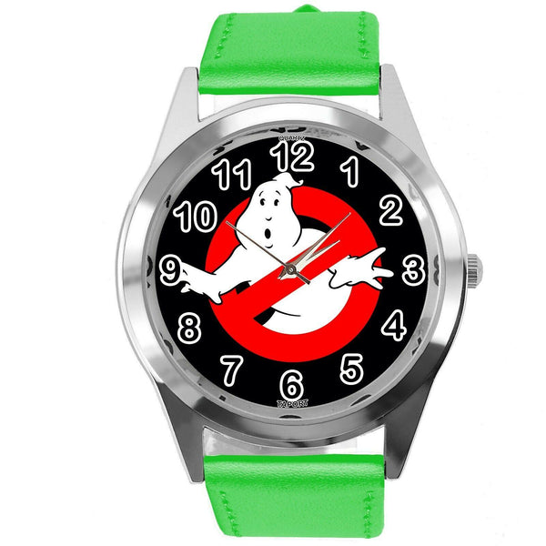 GHOSTBUSTERS FILM SCIFI MOVIE CD DVD GREEN REAL LEATHER STAINLESS STEEL WATCH