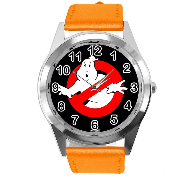 GHOSTBUSTERS FILM SCIFI MOVIE CD DVD ORANGE REAL LEATHER STAINLESS STEEL WATCH