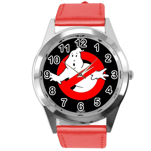 GHOSTBUSTERS FILM SCIFI MOVIE CD DVD RED REAL LEATHER STAINLESS STEEL WATCH