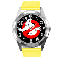 GHOSTBUSTERS FILM SCIFI MOVIE CD DVD YELLOW REAL LEATHER STAINLESS STEEL WATCH