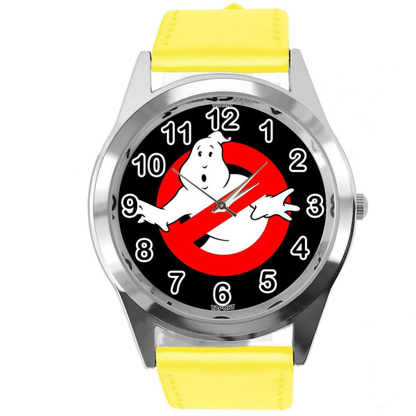 GHOSTBUSTERS FILM SCIFI MOVIE CD DVD YELLOW REAL LEATHER STAINLESS STEEL WATCH