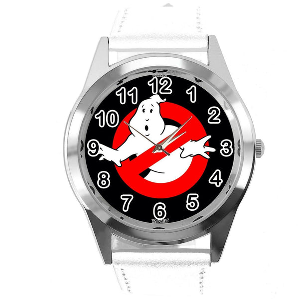 GHOSTBUSTERS FILM SCIFI MOVIE CD DVD WHITE REAL LEATHER STAINLESS STEEL WATCH