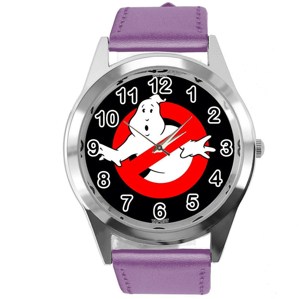 GHOSTBUSTERS FILM SCIFI MOVIE CD DVD PURPLE REAL LEATHER STAINLESS STEEL WATCH