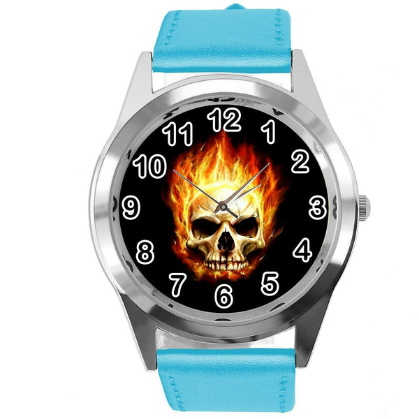 GHOST RIDER SKULL HARLEY HALLOWEEN BLUE LEATHER HARD ROCK FILM METAL CD WATCH
