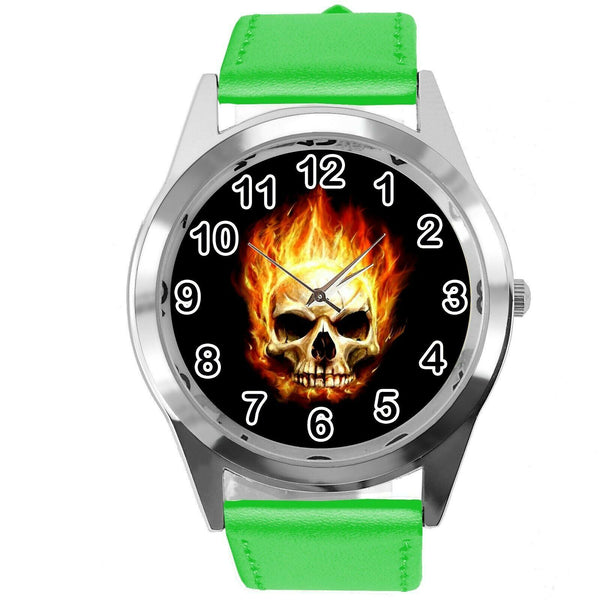 GHOST RIDER SKULL HARLEY HALLOWEEN GREEN LEATHER HARD ROCK FILM METAL CD WATCH
