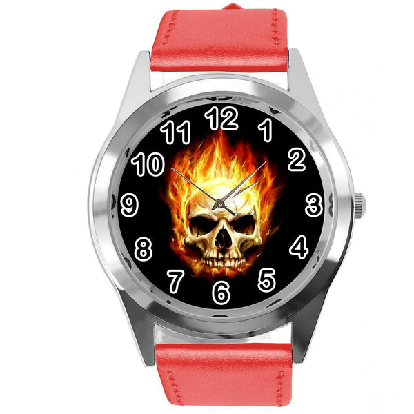 GHOST RIDER SKULL HARLEY HALLOWEEN RED LEATHER HARD ROCK FILM METAL CD WATCH