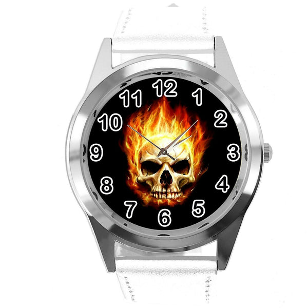 GHOST RIDER SKULL HARLEY HALLOWEEN WHITE LEATHER HARD ROCK FILM METAL CD WATCH