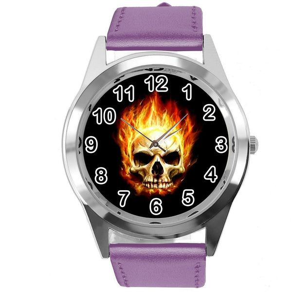 GHOST RIDER SKULL HARLEY HALLOWEEN PURPLE LEATHER HARD ROCK FILM METAL CD WATCH