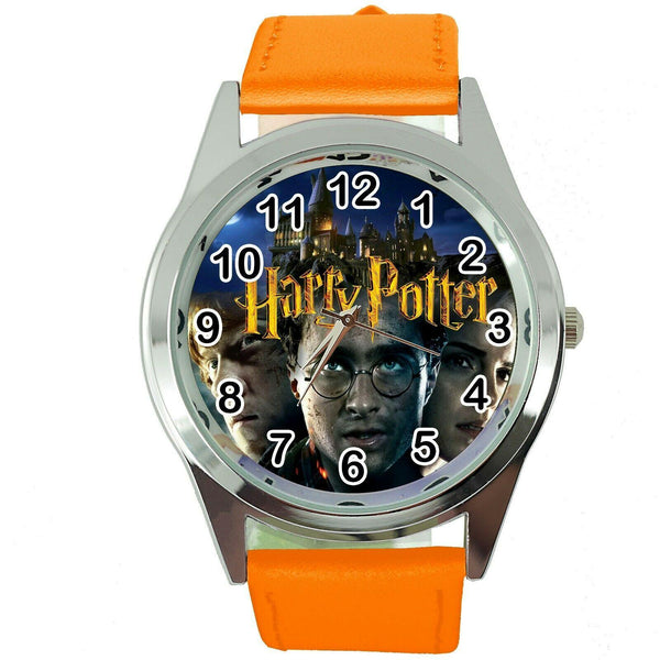 HARRY POTTER e2 WIZARD MAGIC BOOK FILM MOVIE DVD GAME ORANGE LEATHER STEEL WATCH