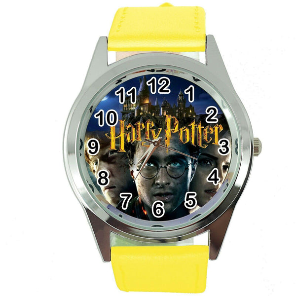 HARRY POTTER e2 WIZARD MAGIC BOOK FILM MOVIE DVD GAME YELLOW LEATHER STEEL WATCH