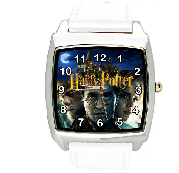 HARRY POTTER  WIZARD MAGIC BOOK FILM MOVIE DVD GAME WHITE LEATHER SQUARE WATCH