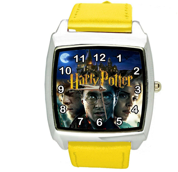 HARRY POTTER  WIZARD MAGIC BOOK FILM MOVIE DVD GAME YELLOW LEATHER SQUARE WATCH