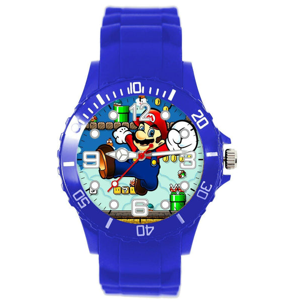 SUPER MARIO BROS VIDEO GAME PLUMBER HERO BLUE SILICONE VIDEO GAME STEEL WATCH