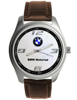 BMW MOTORRAD Mens Stainless Steel WHITE Dial BROWN Leather Strap Sport Watch