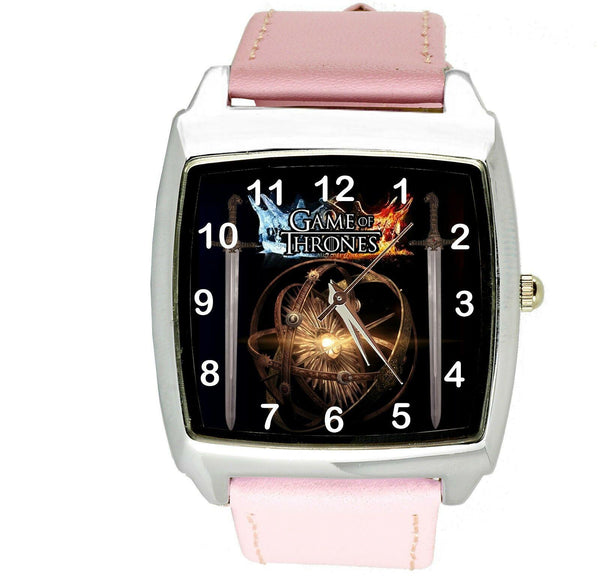 GAME OF THRONES BOOK FILM MOVIE DVD PINK BAND STAINLESS STEEL CD SQUARE WATCH