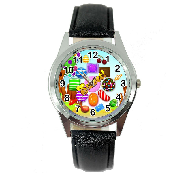 CANDY CRUSH SWEET VIDEO GAME BLACK LEATHER FILM MOVIE STEEL ROUND DVD WATCH