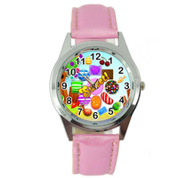 CANDY CRUSH SWEET VIDEO GAME PINK LEATHER FILM MOVIE STEEL ROUND DVD WATCH