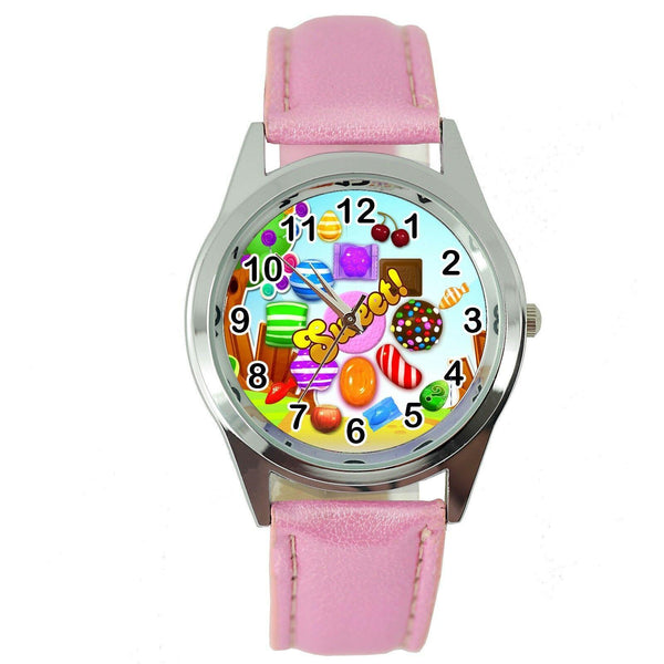 CANDY CRUSH SWEET VIDEO GAME PINK LEATHER FILM MOVIE STEEL ROUND DVD WATCH