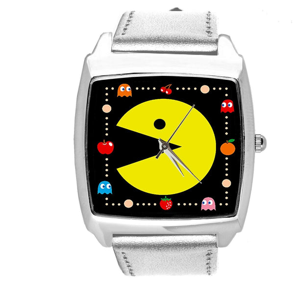 PACMAN  ARCADE VIDEO GAME SILVER LEATHER FILM MOVIE STEEL SQUARE CD DVD WATCH