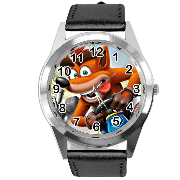 CRASH BANDICOOT VIDEO GAME RACING HERO BLACK LEATHER STEEL CD DVD PS WATCH
