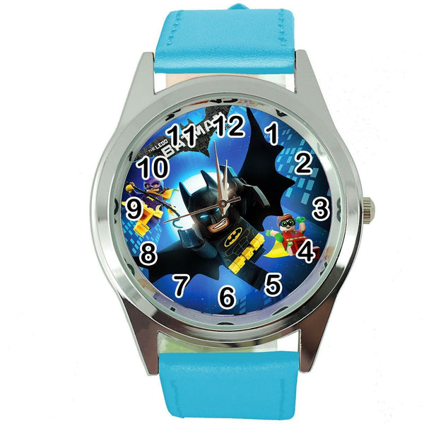 NEW BATMAN LEGO KNIGHT SUPERHERO STEEL BLUE LEATHER FILM ROUND CD DVD WATCH
