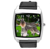 SCHNAUZER PUPPY DOG SZNAUCER BLACK LEATHER QUARTZ STEEL PET WATCH UHR RELOJ