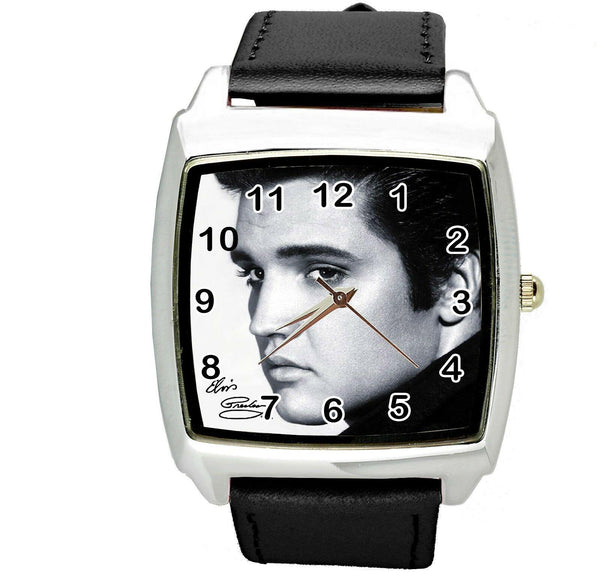 ELVIS PRESLEY WATCH Stainless Steel LEATHER MUSIC KING LEGEND SQUARE CD WATCH E8