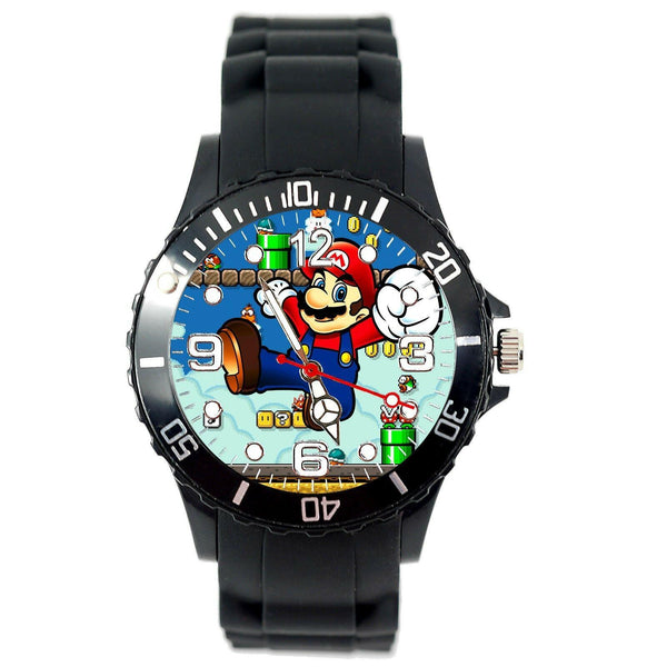 SUPER MARIO BROS VIDEO GAME PLUMBER HERO BLACK SILICONE VIDEO GAME STEEL WATCH