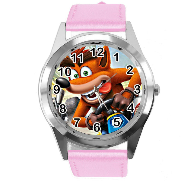 CRASH BANDICOOT VIDEO GAME RACING HERO PINK LEATHER STEEL CD DVD PS WATCH