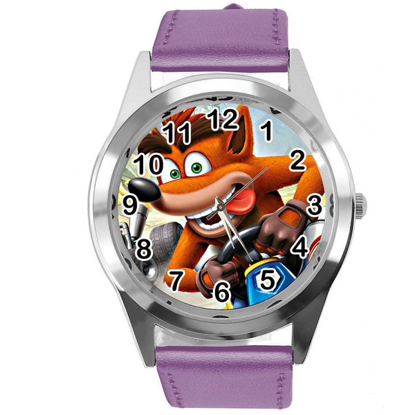 CRASH BANDICOOT VIDEO GAME RACING HERO PURPLE LEATHER STEEL CD DVD PS WATCH
