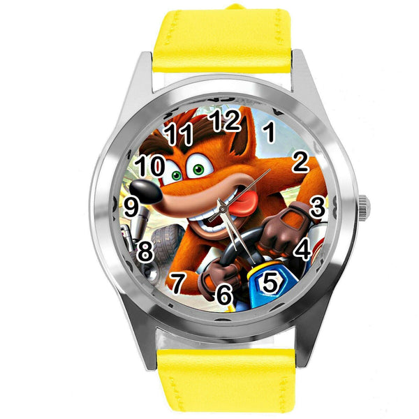 CRASH BANDICOOT VIDEO GAME RACING HERO YELLOW LEATHER STEEL CD DVD PS WATCH