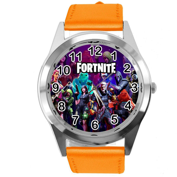 FORTNITE VIDEO GAME CHAPTER HEROES ORANGE LEATHER STEEL CD DVD PS ROUND WATCH