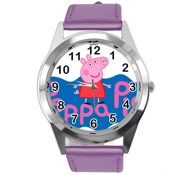PEPPA PIG PIGLET PURPLE LEATHER FILM CARTOON ANIMATION CD DVD TV GAME TOY WATCH