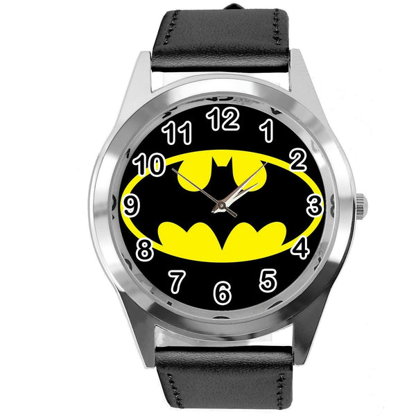 BATMAN DARK KNIGHT SUPERHERO BLACK LEATHER FILM MOVIE CD DVD TV ROUND WATCH