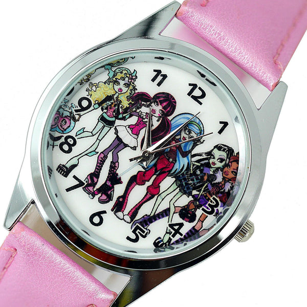 NEW MONSTER HIGH DOLLS PINK LEATHER FILM MOVIE GIRL FAIRY TALE STEEL WATCH UK W1