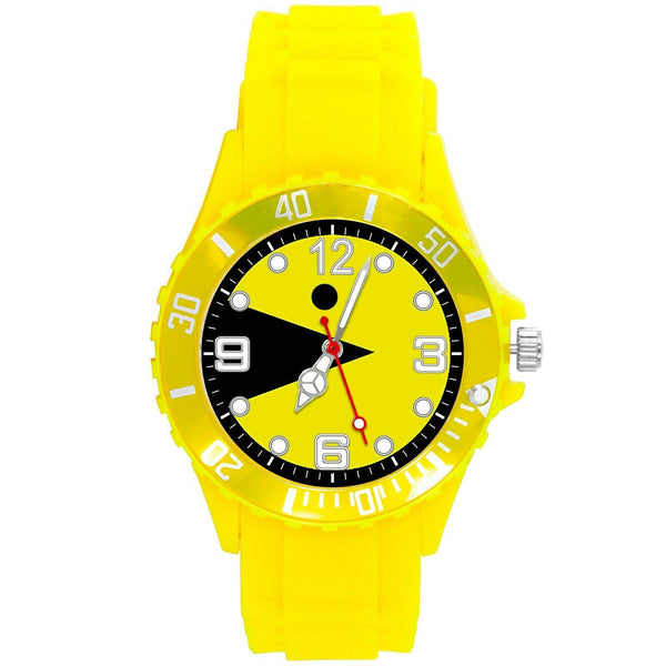 PACMAN  ARCADE VIDEO GAME YELLOW SILICONE FILM MOVIE STEEL ROUND CD DVD WATCH