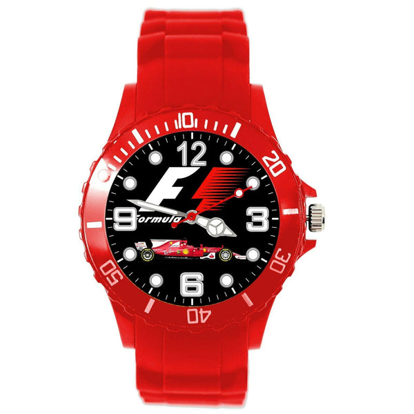 FORMULA ONE F1 CAR RACING RED SILICONE CAR TUNNING ROUND SPORT TUNNING WATCH