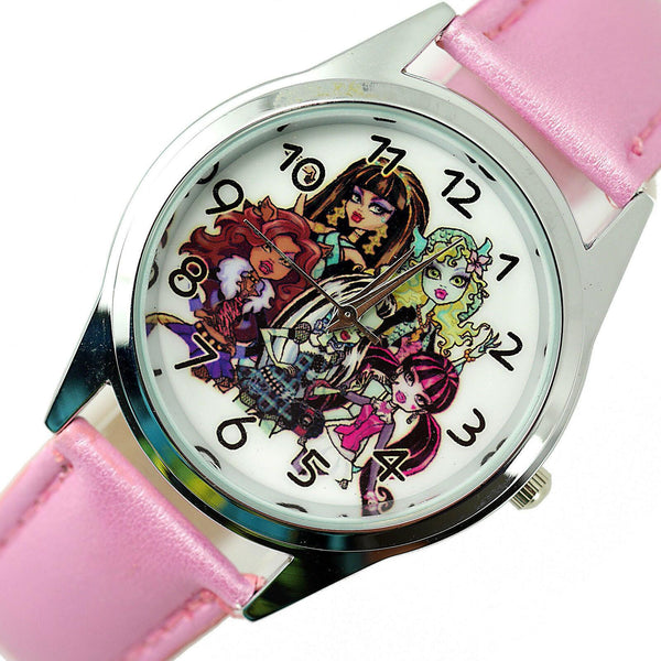 NEW MONSTER HIGH DOLLS PINK LEATHER FILM MOVIE GIRL FAIRY TALE STEEL WATCH UK W0