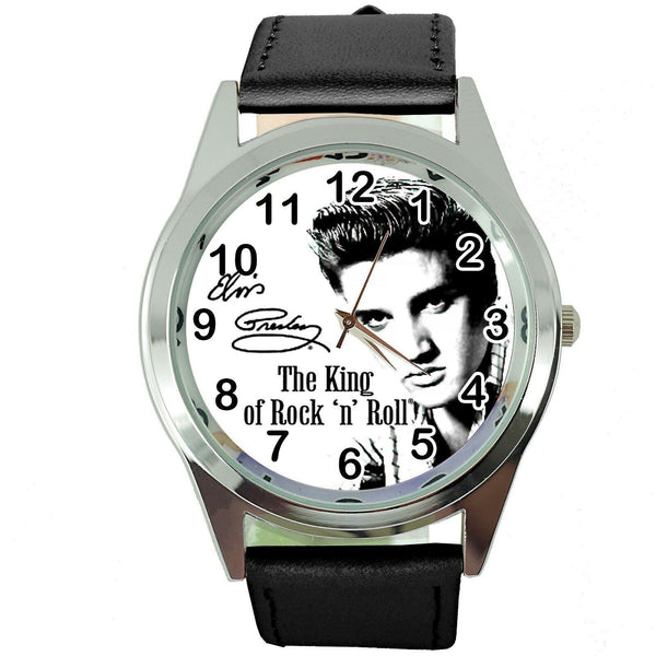 ELVIS PRESLEY Steel BLACK LEATHER MUSIC KING LEGEND ROUND CD DVD TV WATCH E0