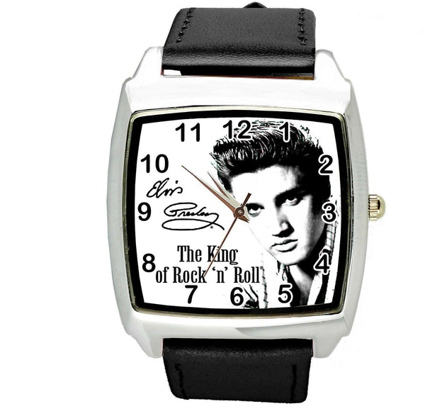 ELVIS PRESLEY WATCH Stainless Steel LEATHER MUSIC KING LEGEND SQUARE CD WATCH E1
